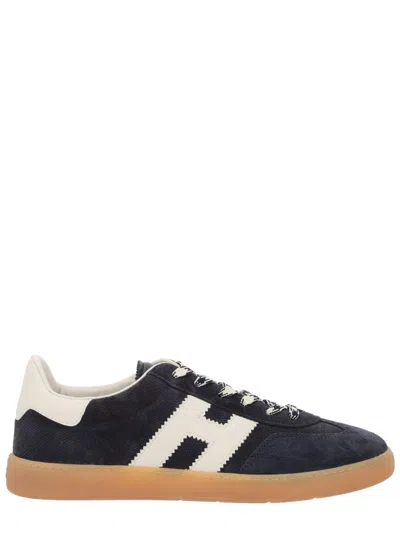 Hogan Navy Suede Leather H Sneakers In Black
