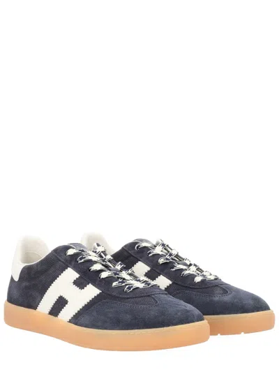 Hogan Navy Suede Leather H Sneakers In Black