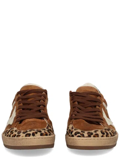 Golden Goose Sneaker Ballstar Low Top With Star Patch With Glitter And Animalier Print In Brown Suede For Women