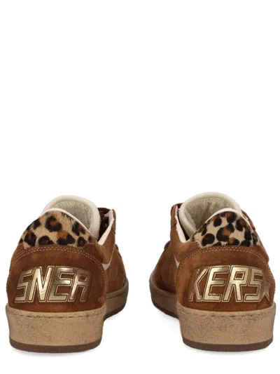 Golden Goose Sneaker Ballstar Low Top With Star Patch With Glitter And Animalier Print In Brown Suede For Women