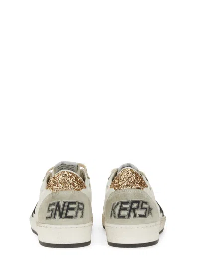 Golden Goose Ballstar White Low Top Sneakers With Glittered Star Patch On The Side And Glittered Heel With Logo L