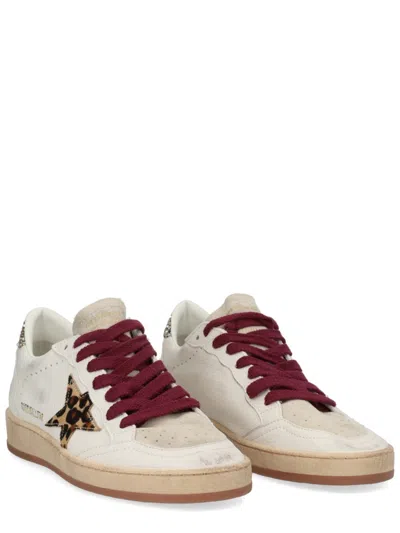 Golden Goose Ballstar White Low Top Sneakers With Glittered Star Patch On The Side And Glittered Heel With Logo L In Multi