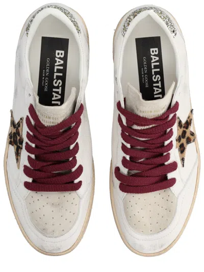 Golden Goose Ballstar White Low Top Sneakers With Glittered Star Patch On The Side And Glittered Heel With Logo L In Multi