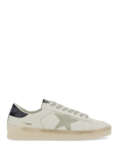 Golden Goose Mens Standard In White Leather With Grey Suede Star And Blue Leather Heel In Neutral