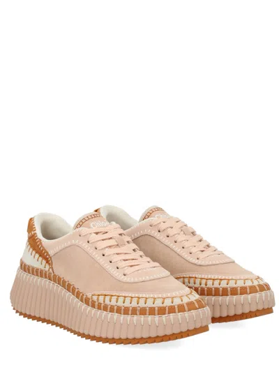 Chloé Low Top Sneakers Featuring Contrast Stitching And Textured Sole In Pink