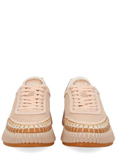 Chloé Low Top Sneakers Featuring Contrast Stitching And Textured Sole In Pink