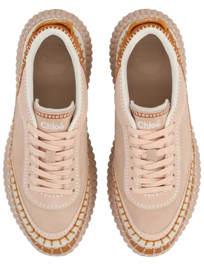 Chloé Low Top Sneakers Featuring Contrast Stitching And Textured Sole In Pink