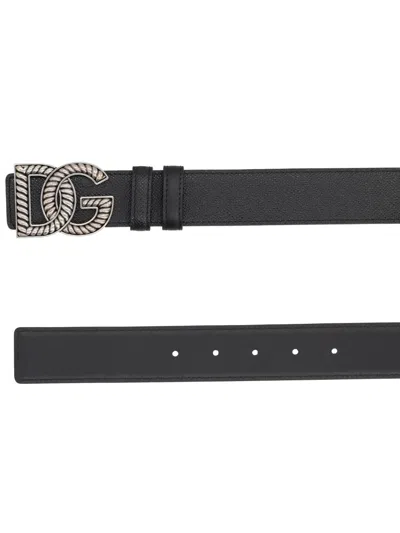 Dolce & Gabbana Black Belt With Logo Plaque On The Front In Leather Man In Black