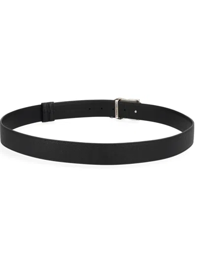 Dolce & Gabbana Black Belt With Logo Plaque On The Front In Leather Man In Black