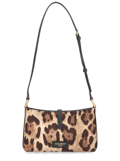 Dolce & Gabbana Lock Leather-trimmed Leopard-print Satin-twill Shoulder Bag In Multi