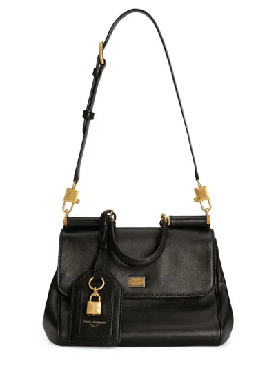 Dolce & Gabbana Medium Sicily Leather Handbag With Structured Design In Black