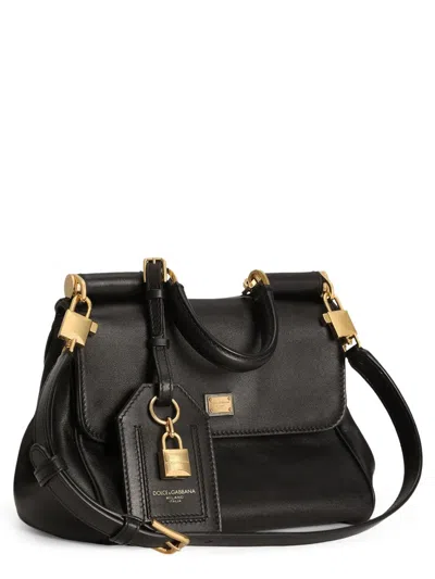 Dolce & Gabbana Medium Sicily Leather Handbag With Structured Design In Black