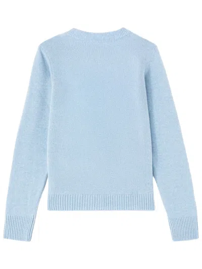 Ganni Wool Crew Neck Sweater Graphic Print In Blue