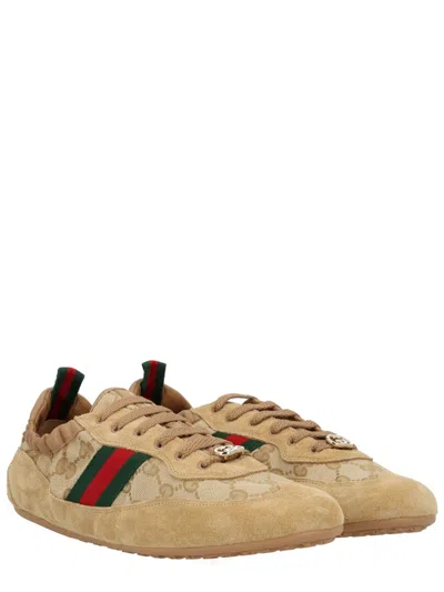 Gucci Shift Low Top Sneakers Rubber Sole Stripe In Brown