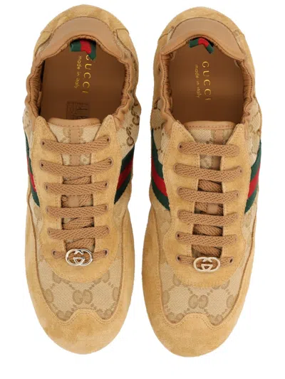 Gucci Shift Low Top Sneakers Rubber Sole Stripe In Brown