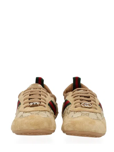 Gucci Shift Low Top Sneakers Rubber Sole Stripe In Brown