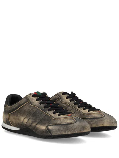 Gucci Leather Shift Sneakers Low Top Rubber Sole In Green