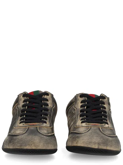 Gucci Leather Shift Sneakers Low Top Rubber Sole In Green