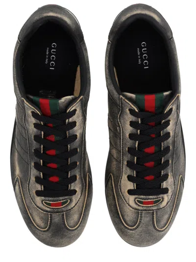 Gucci Leather Shift Sneakers Low Top Rubber Sole In Green