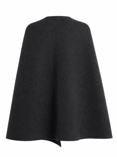 Gucci Women Black Cape With Clamp Closure On The Front And Internal Gg Motif In Wool And Silk Woman In Gray