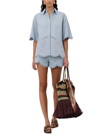 Zimmermann Womens Ice Storm Daylight Embroidered Denim Shirt In Blue