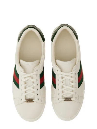 Gucci Leather Ace Sneakers Studded Heel Perforated Upper Rubber Sole In White