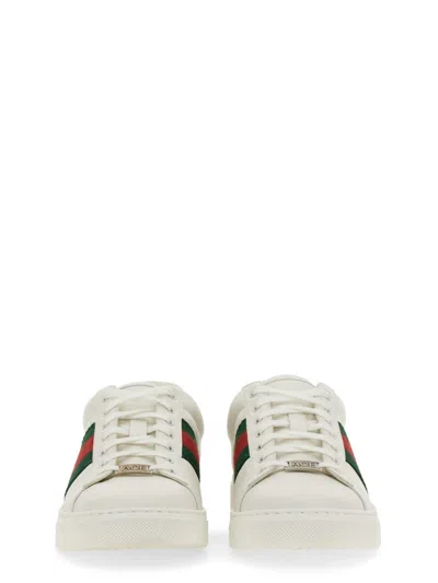 Gucci Leather Ace Sneakers Studded Heel Perforated Upper Rubber Sole In White