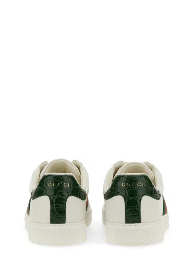 Gucci Leather Ace Sneakers Studded Heel Perforated Upper Rubber Sole In White