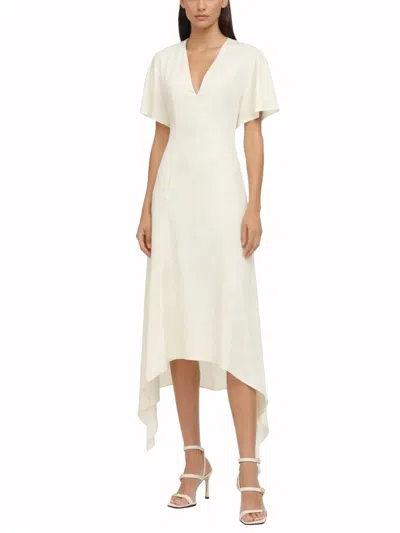 Stella Mccartney Womens Buttermilk V-neck Short-sleeve Satin Midi Dress In Neutral