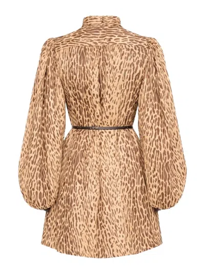 Zimmermann Cascadian Leopard Print Long Sleeve Tunic Dress In Gray