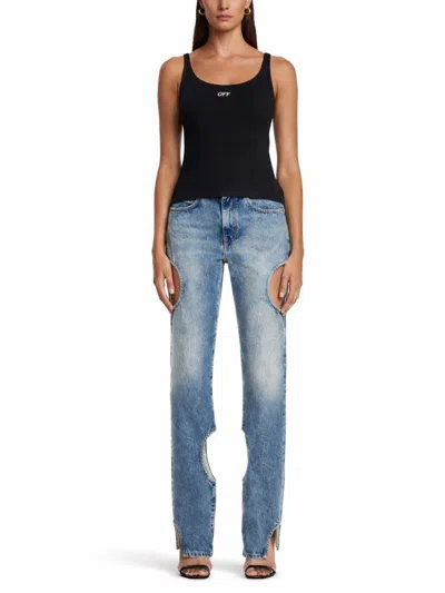 Off-white Stretch Cotton Tank Top Scoop Neckline In Black