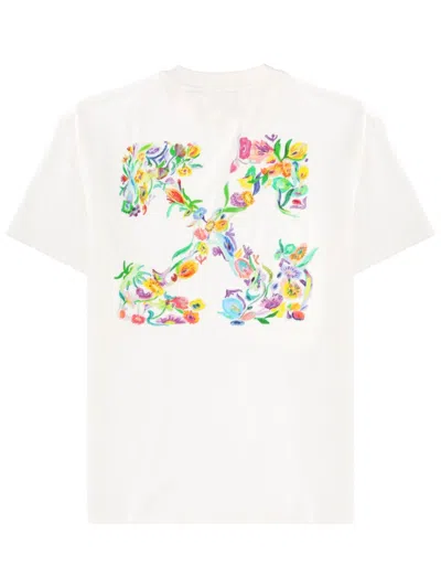 Off-white Crew Neck Cotton Floral Back T-shirt In White