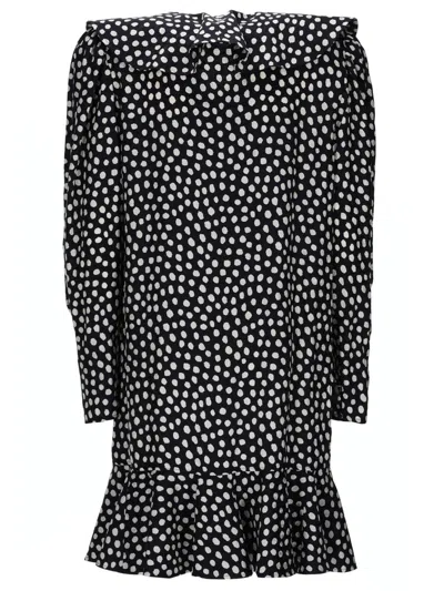Chloé Dots-print Silk Jacquard Capelet Long-sleeve Mini Dress In Black