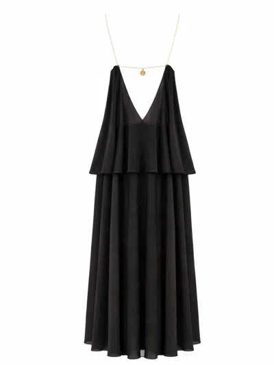 Chloé Open-back Embellished Tiered Silk-georgette Maxi Dress In Black