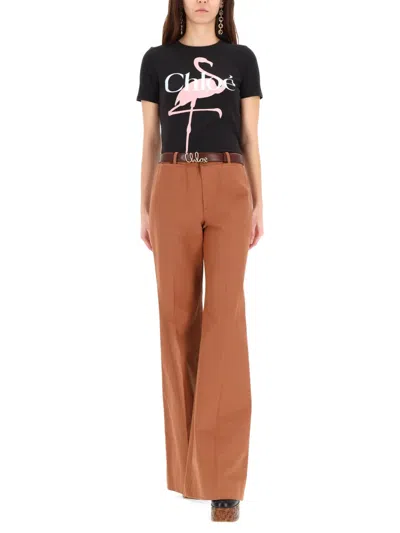 Chloé Women Black Crewneck T-shirt With Maxi Logo Print On The Front In Cotton Woman