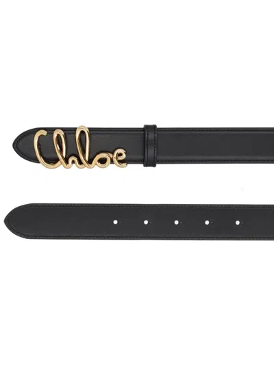 Chloé Iconic Leather Belt Adjustable Length In Black