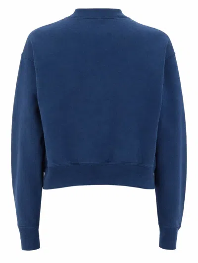 Chloé Blue Crewneck Sweatshirt With Logo Lettering Print In Cotton Woman In Blue