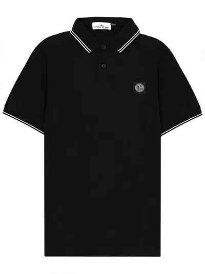 Stone Island Mens Black Brand-patch Regular-fit Stretch-cotton Polo Shirt Xl In Black