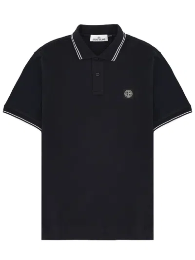 Stone Island Mens Black Brand-patch Regular-fit Stretch-cotton Polo Shirt Xl In Blue