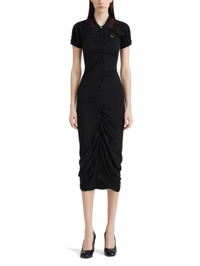 Vivienne Westwood Ruched Polo Dress Asymmetric Hem Keyhole In Black