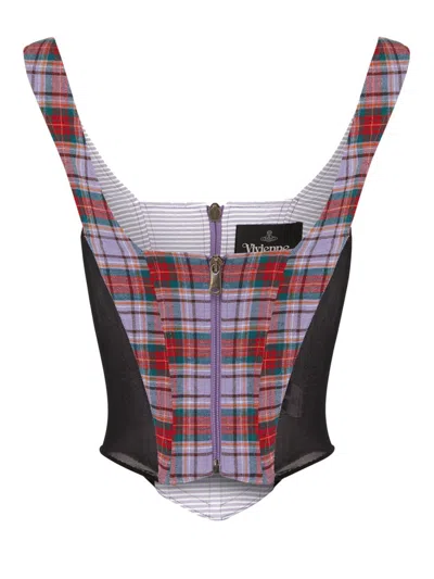 Vivienne Westwood Puppy Tartan Linen And Mesh Bustier Top In Multi