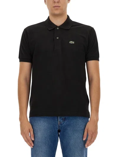 Lacoste Stretch Pique Short-sleeve Slim Fit Polo Shirt In Black