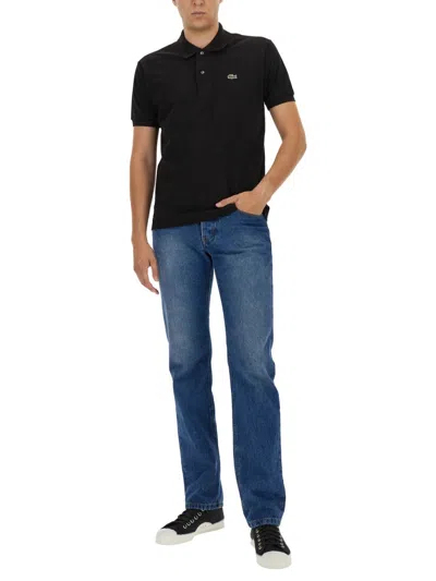 Lacoste Stretch Pique Short-sleeve Slim Fit Polo Shirt In Black