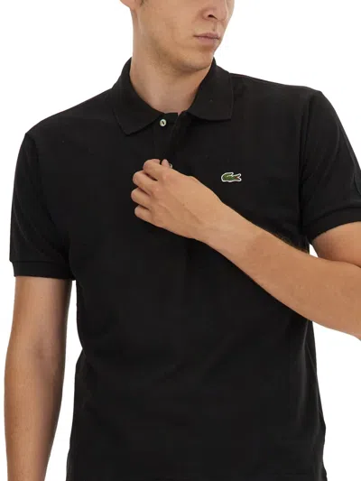 Lacoste Stretch Pique Short-sleeve Slim Fit Polo Shirt In Black