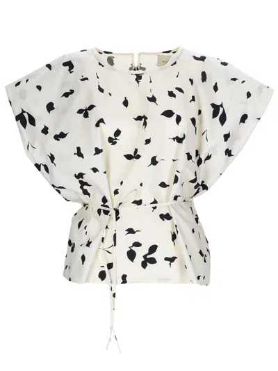 Alysi Light Backdrop Leaf Print Blouse In Multi