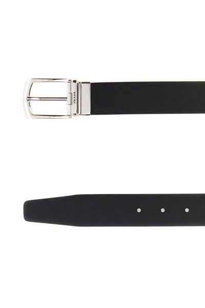 Prada Black Leather Belt In Black