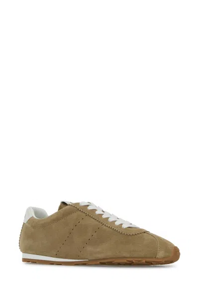 Miu Miu Cappuccino Suede Plume Sneakers In Brown