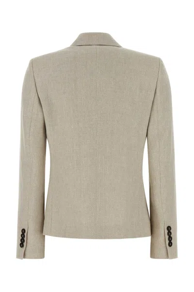 Brunello Cucinelli Women Double-breasted Jacket In Linen And Cotton With Chevron Pattern In Brown