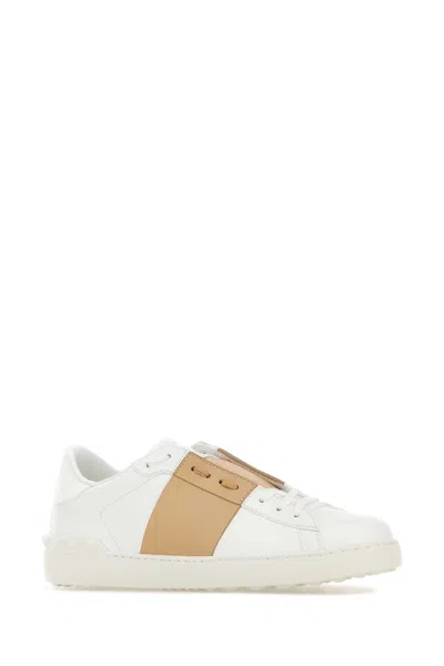 Valentino Garavani Open Sneakers In Leather With Contrast Colored Stripe And Stud Detail In Nude