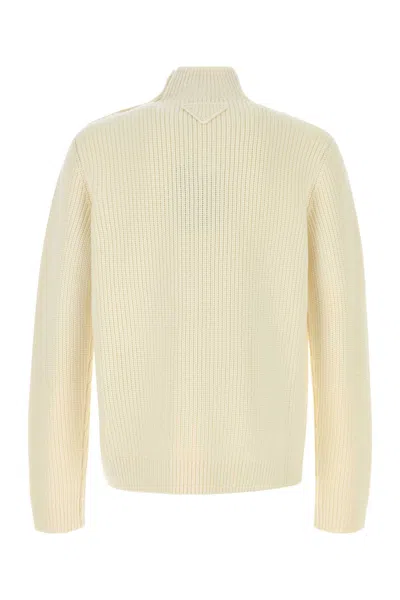 Prada Off White Knitted Sweaters In Neutral